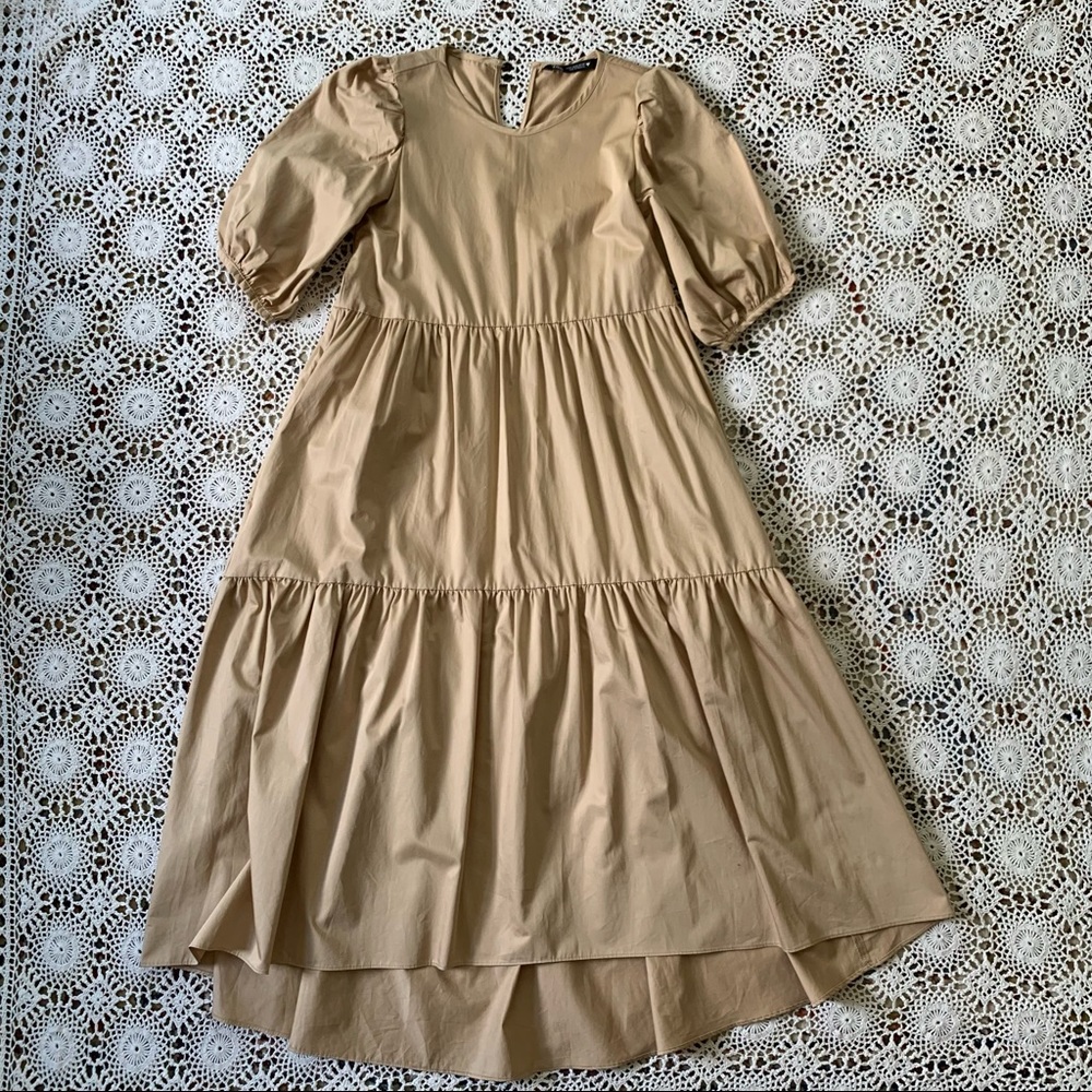 Zara puff sleeve prairie midi dress